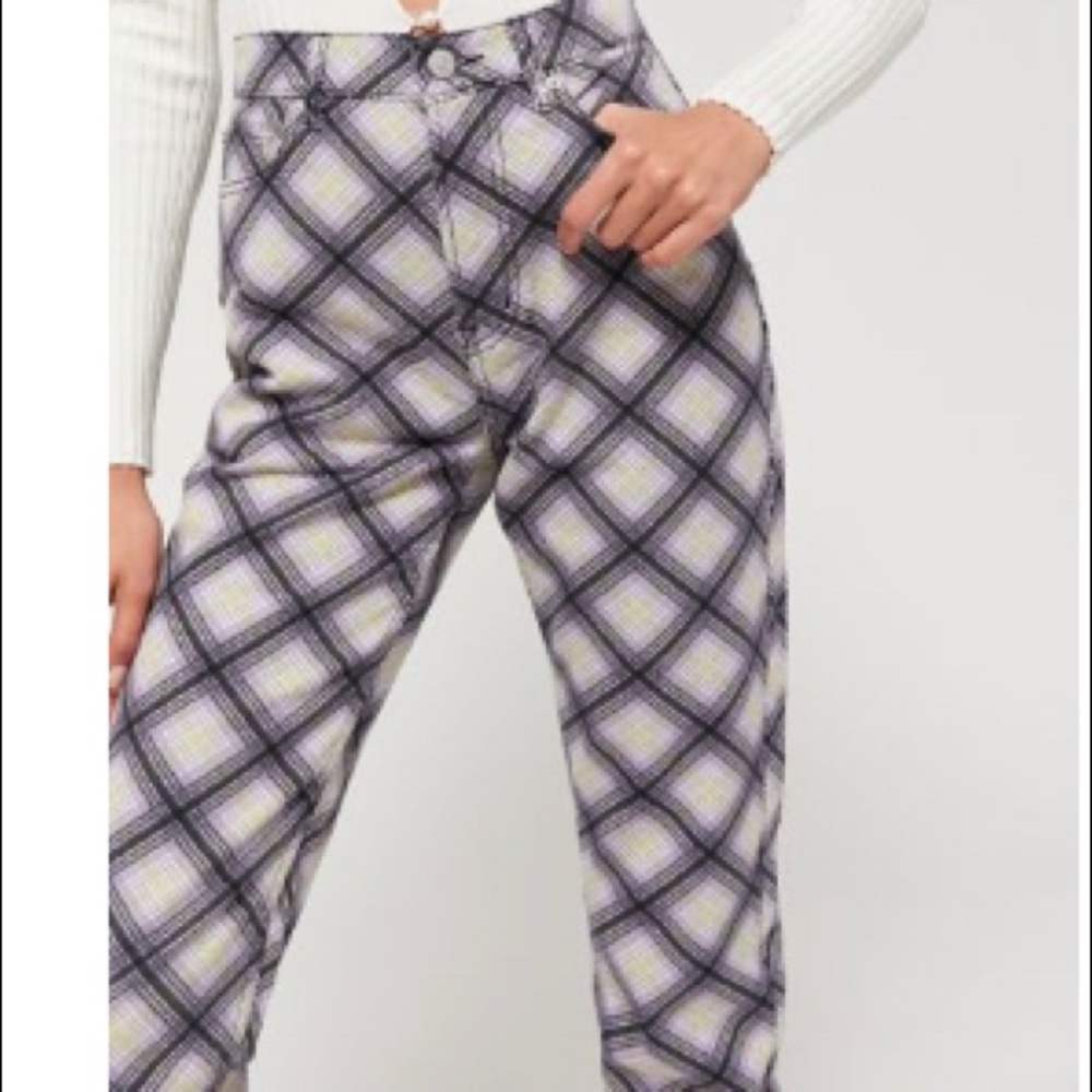Plaid denim jeans